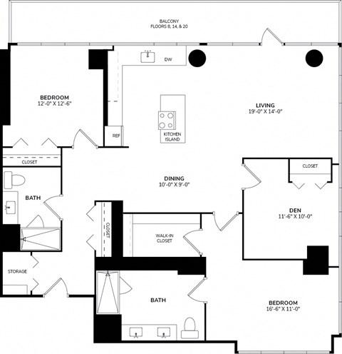Floor plan for 3 beds, 2 baths, 1545 sqft